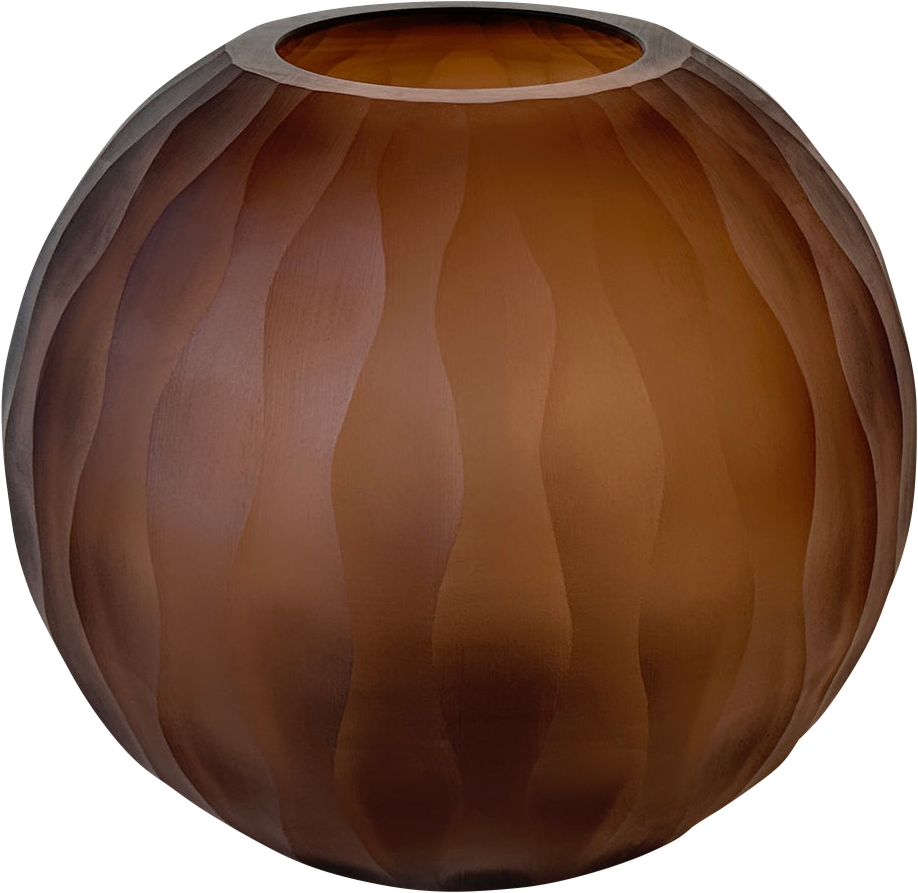 Mishan Brown glass bulb vase carved wavy pattern