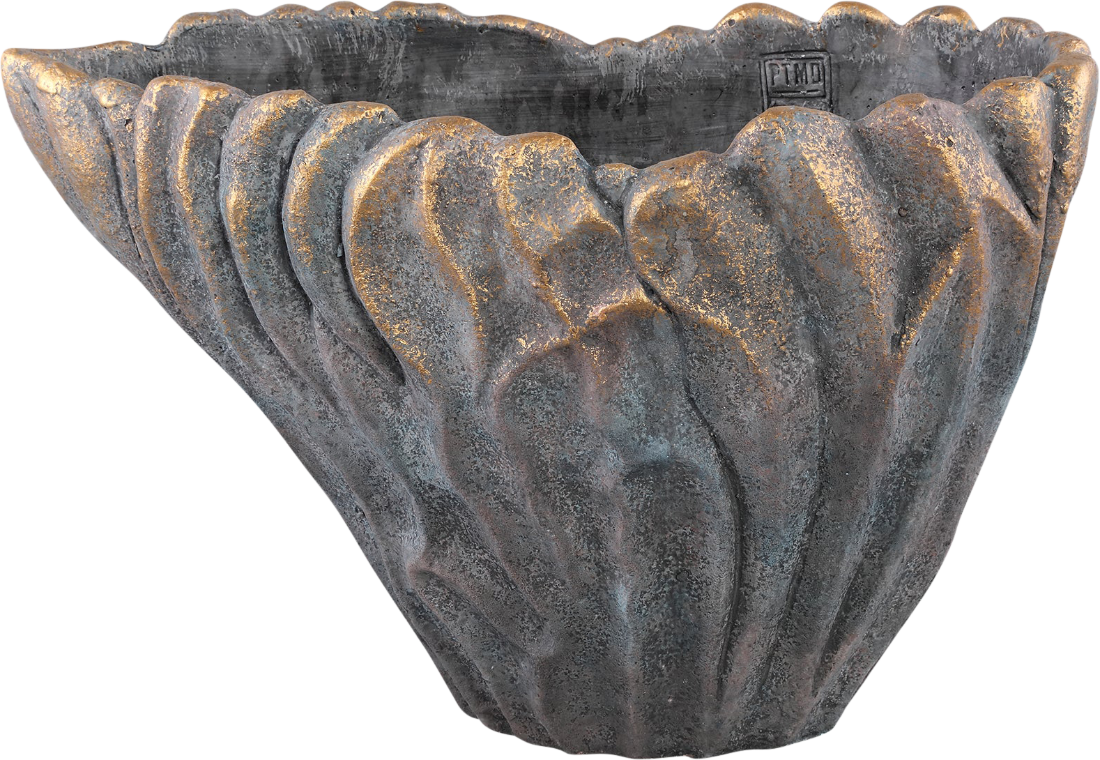 Vakas Grijze Cementen Ovale Wavy Vaas XL Met Gouden Rand
