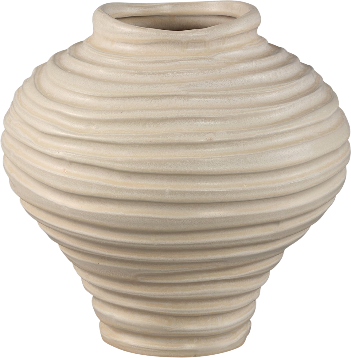 Mickie Beige Ronde Keramieken Vaas Ribbelstructuur Maat M