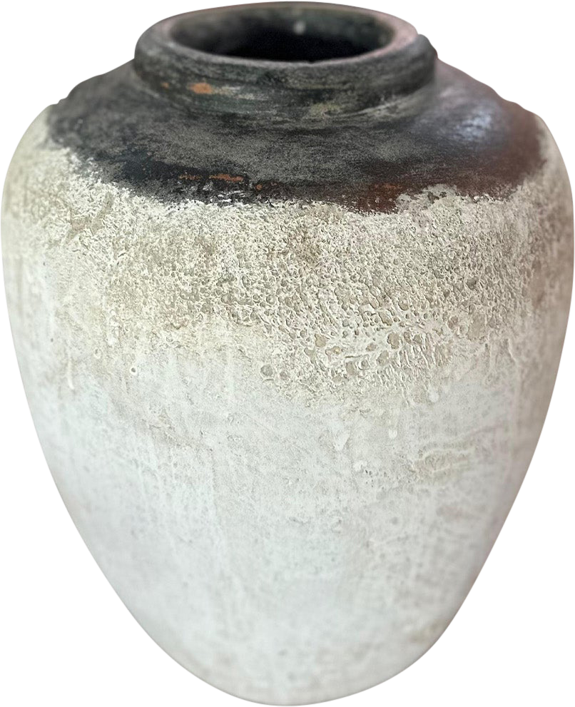 Destyne Witte Ronde Terracotta Pot Met Donkere Deksel Large