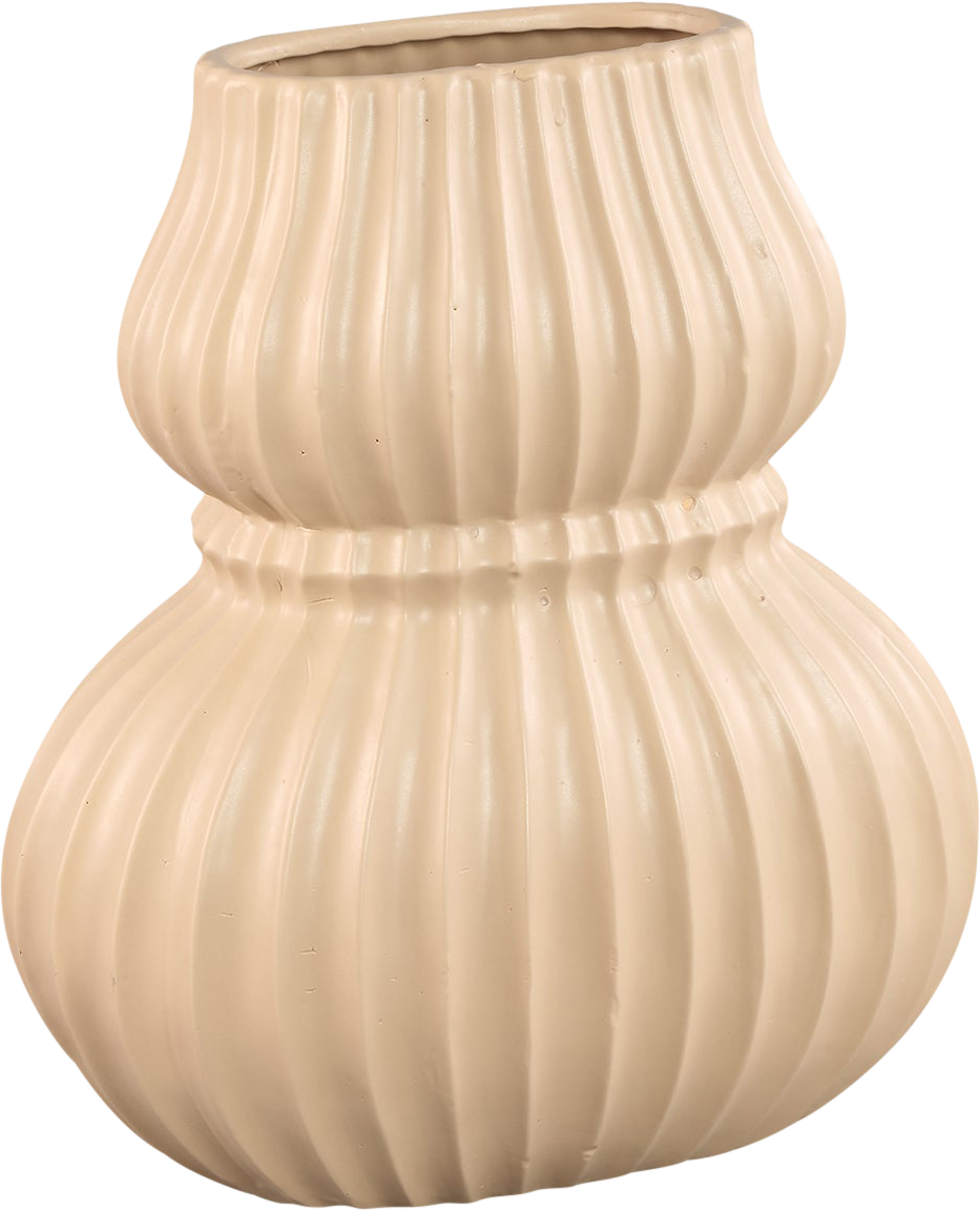 Halta Crème Ovale Keramische Vaas Ribbel Groot Bulby Design