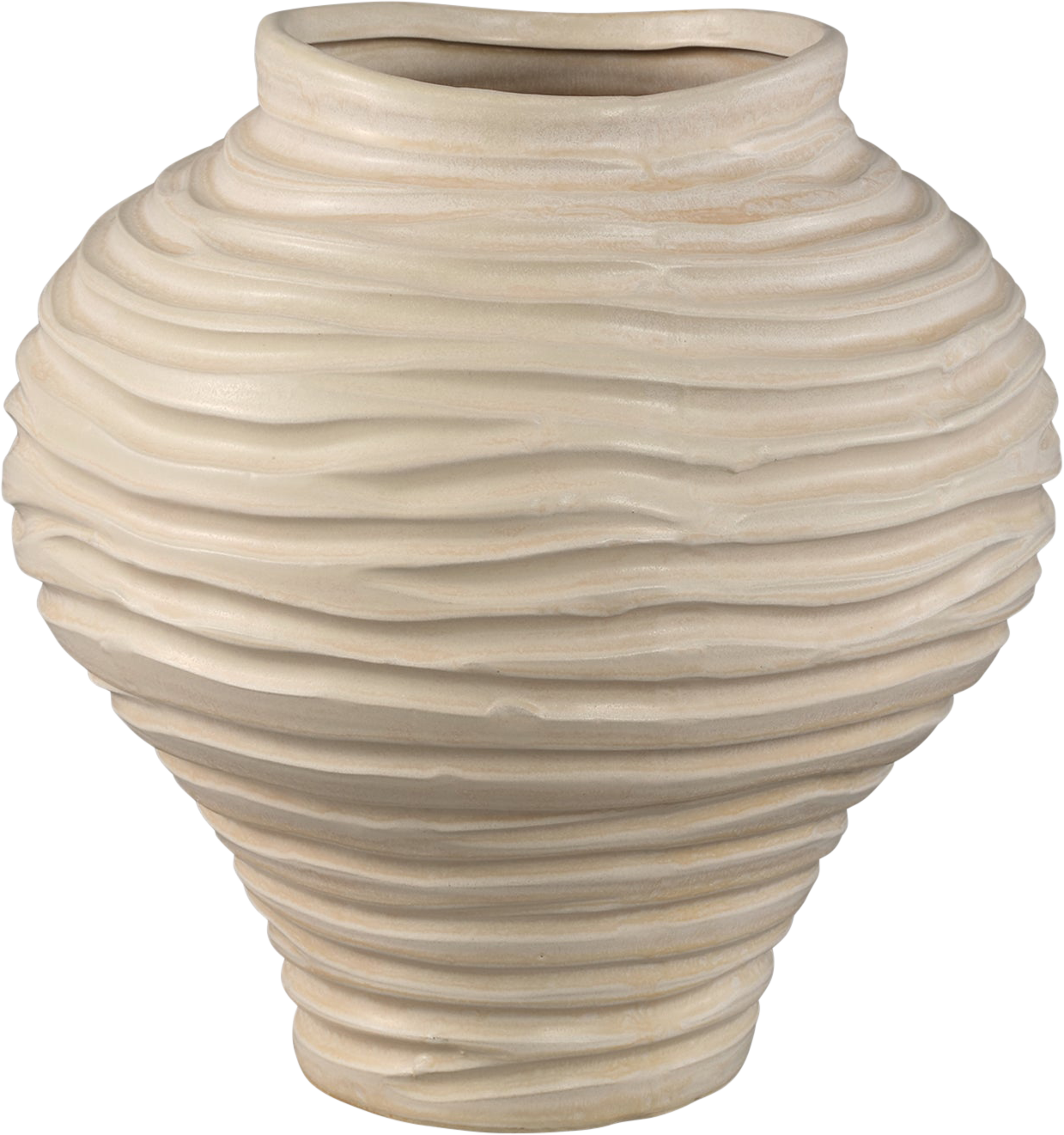 Mickie Beige Ronde Keramieken Bolvaas met Ribbelstructuur L