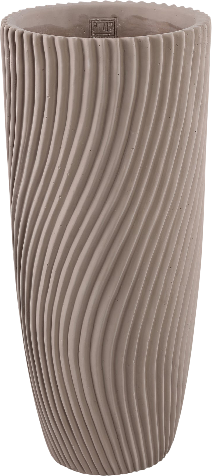 Lianna Beige Cementen Vaas Rond Met Lijnpatroon Groot Formaat