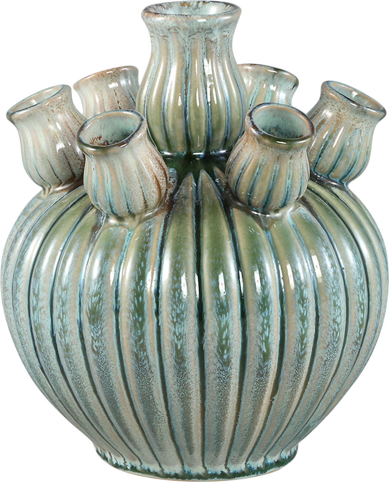 Nolou Turquoise Keramische Tulpenvaas Geribbeld Rond S