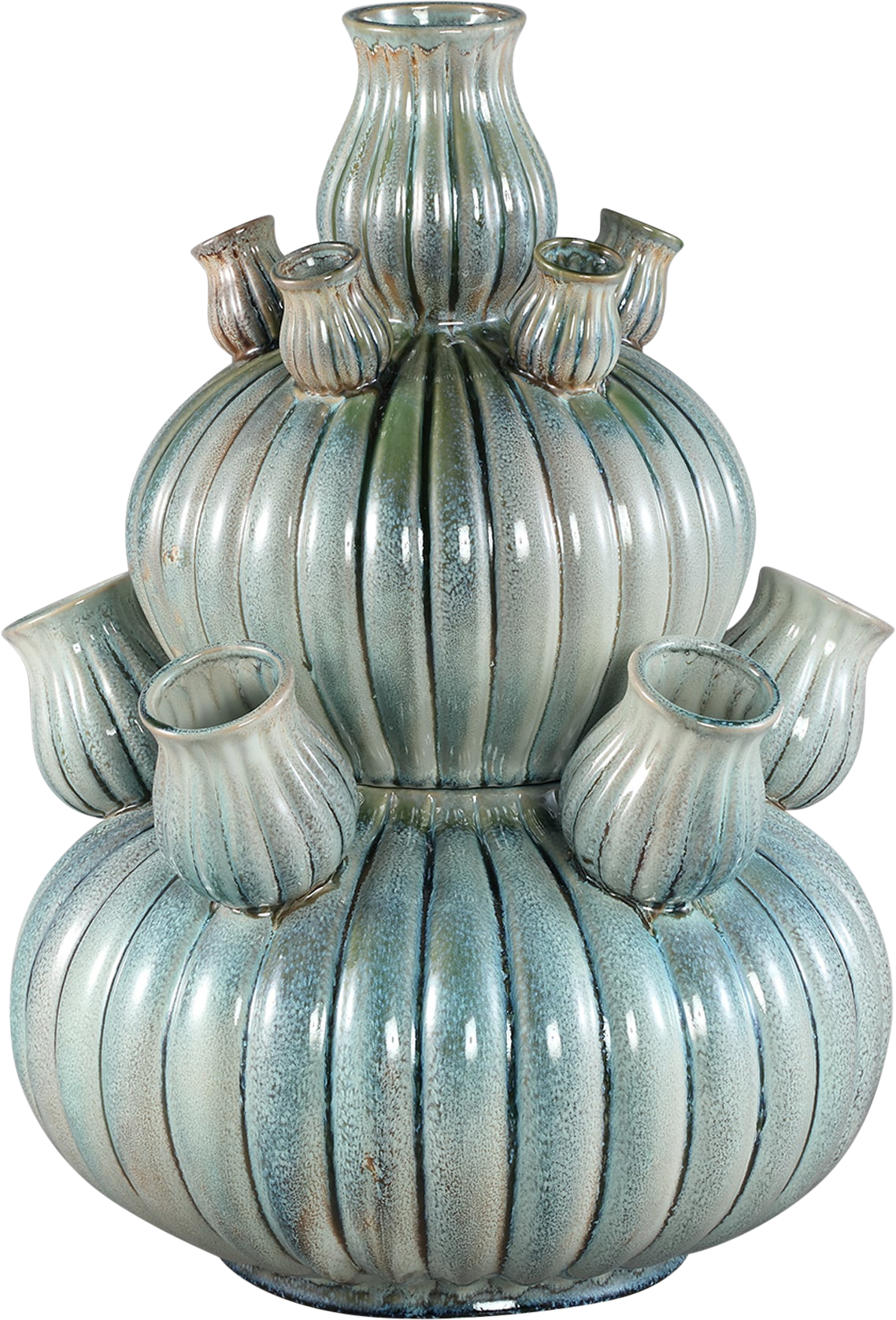 Nolou Turquoise Keramische Tulpenvaas Geribbeld Rond Groot