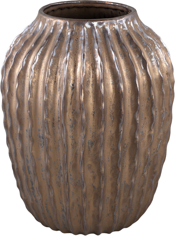 Bodi Bronze ceramic pot round bulb ribbed L