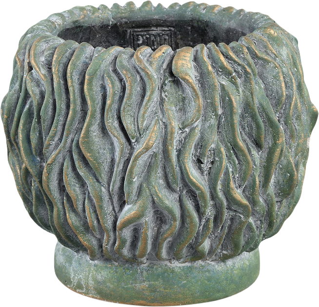 Brendan Green cement round pot carved gold finishL