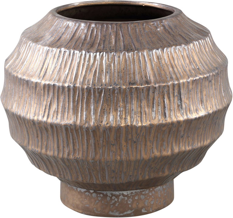 Cherith Bronzen ronde keramische pot met ribbels groot