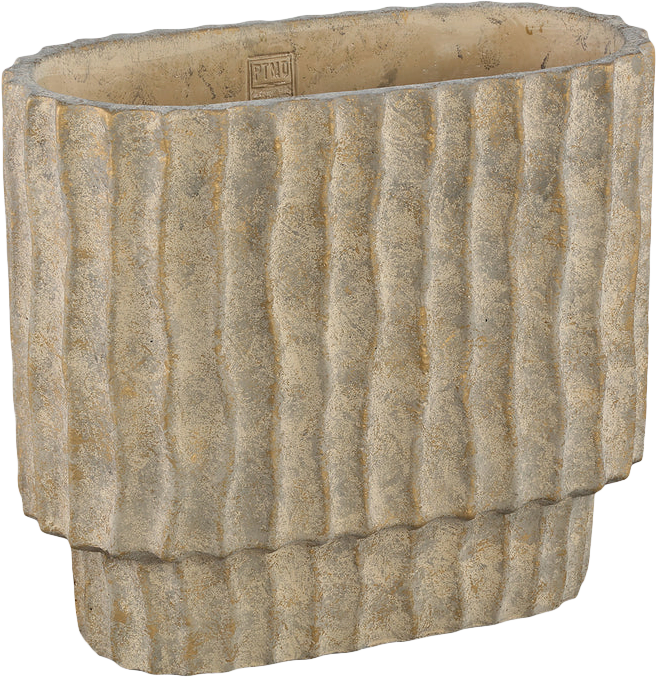 Mitty Bruine cementpot met golvende ribbels - Ovaal L