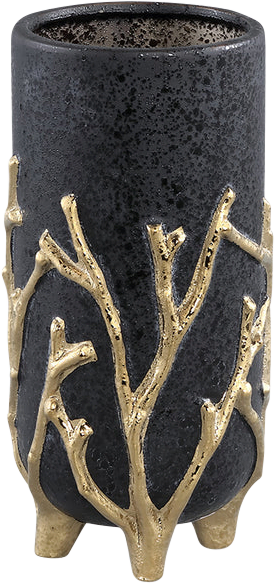 Quin Black ceramic pot gold branches base high S